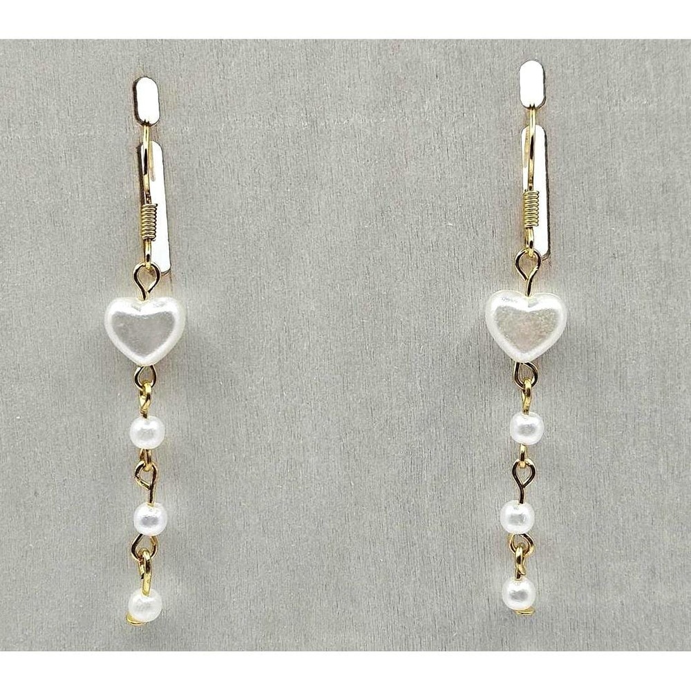 Heart Pearl Dangle Earrings Gold Tone Drop Earrings Jewelry Handmade